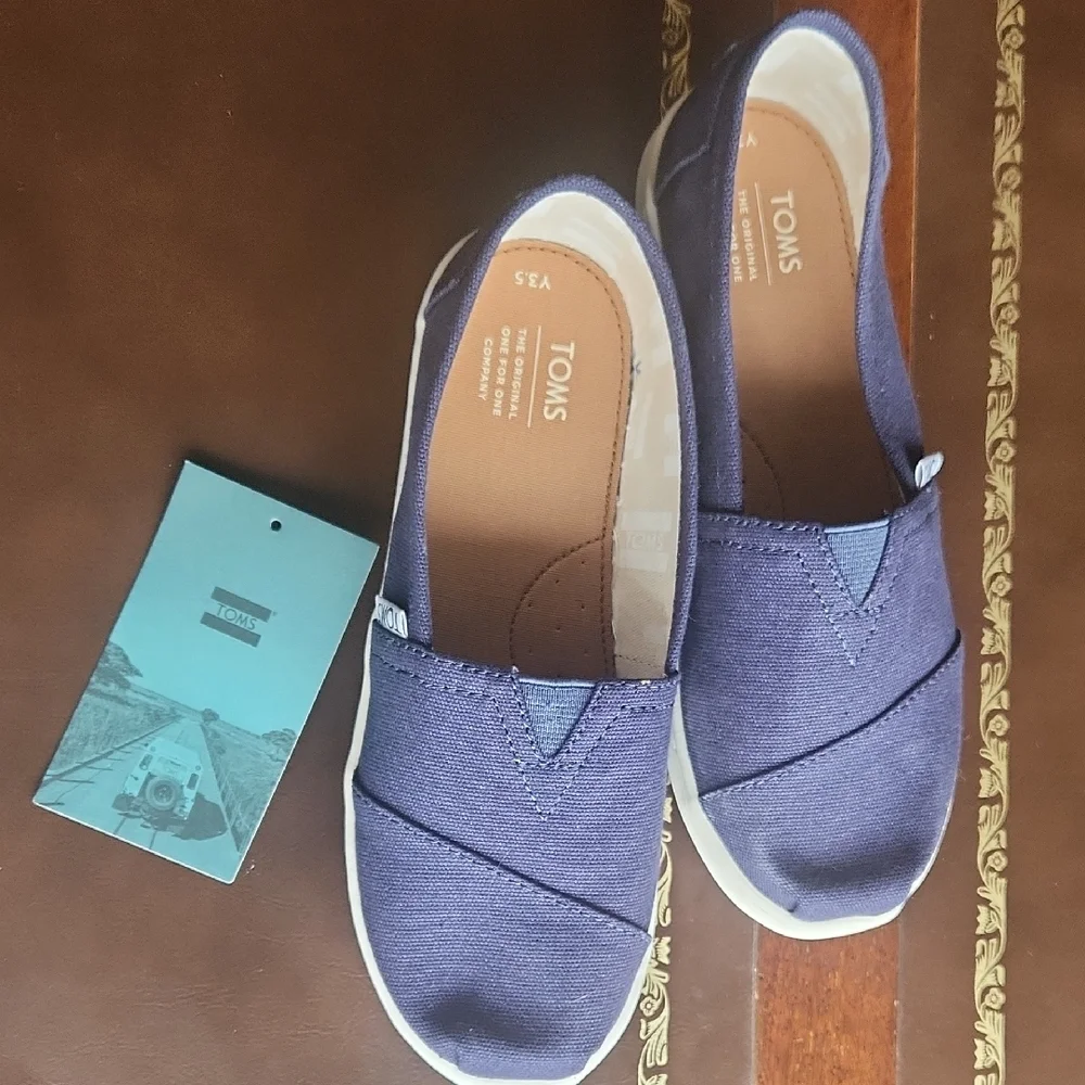 TOMS Women's Canvas Slip-On Moccasins — Navy Blue